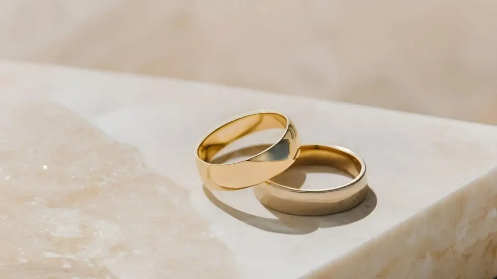 Zwei Ringe als Symbol für eine Hochzeit, begleitet von live gespielter Klaviermusik in Leipzig.